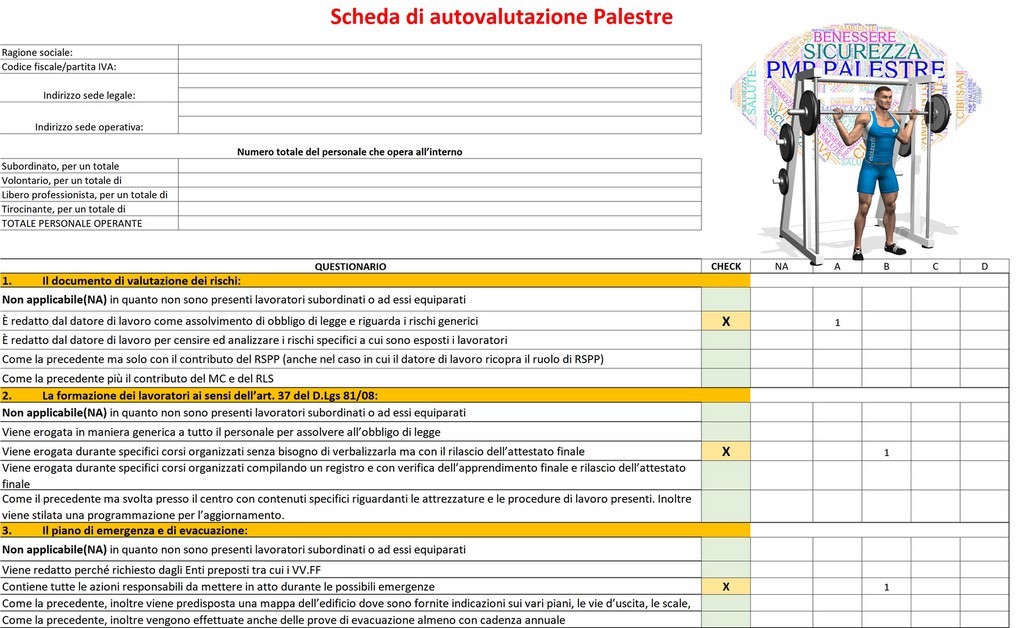 Check List Valutativa In Excel Ambienti Salutari E Sicuri Palestre
