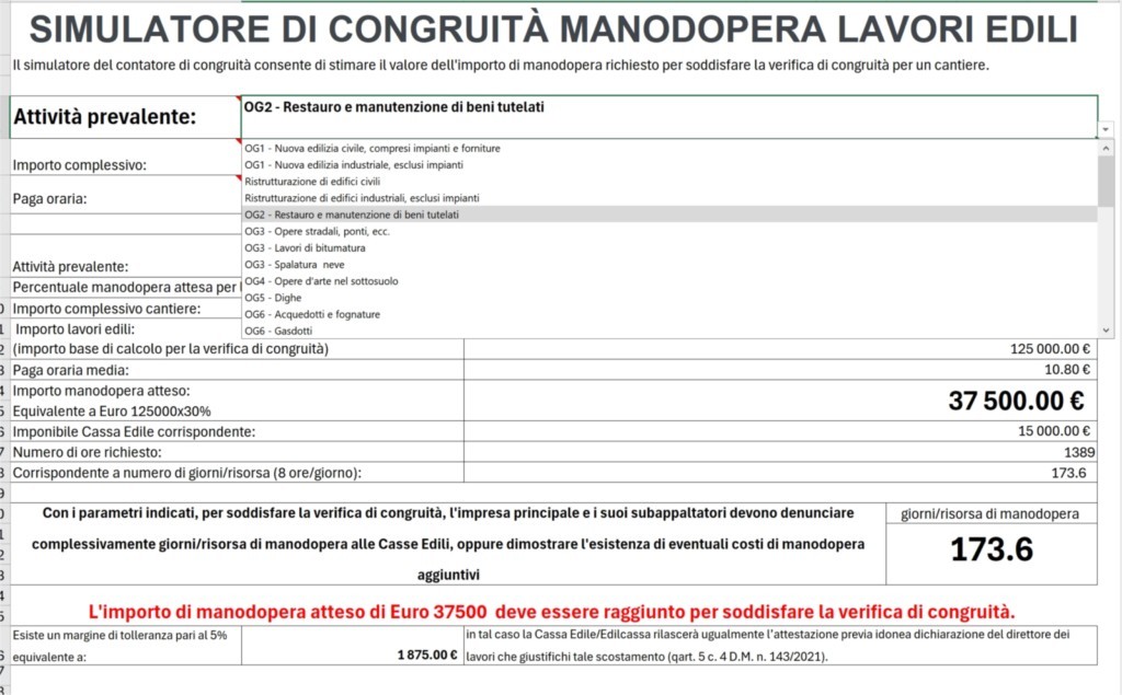 Simulatore In Excel Della Congruita' Della Manodopera Per I Lavori Edili