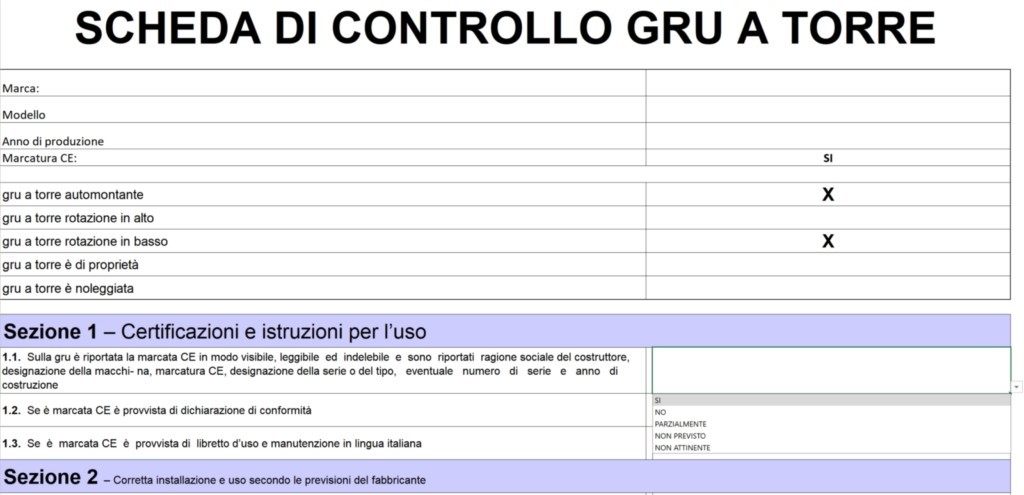 CHECKLIST IN EXCEL VERIFICA GRU DI SOLLEVAMENTO