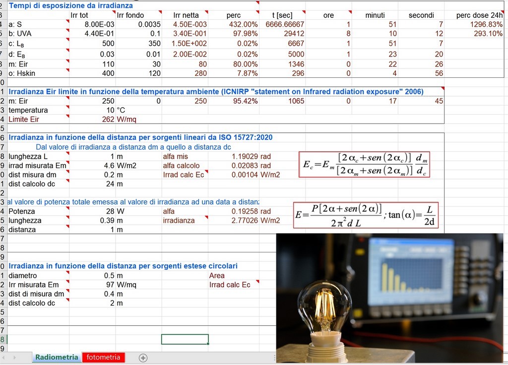 FOGLIO DI CALCOLO RADIOMETRIA FOTOMETRIA ALLEGATO XXXVII