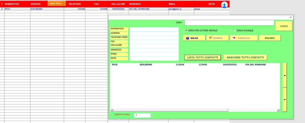 Rubrica telefonica excel con userform in vba