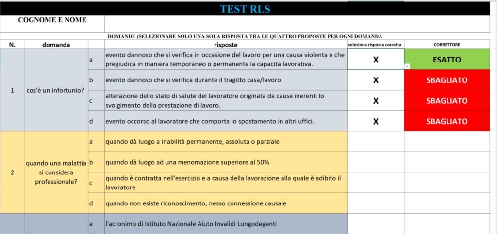 TEST EXCEL CORSO RLS