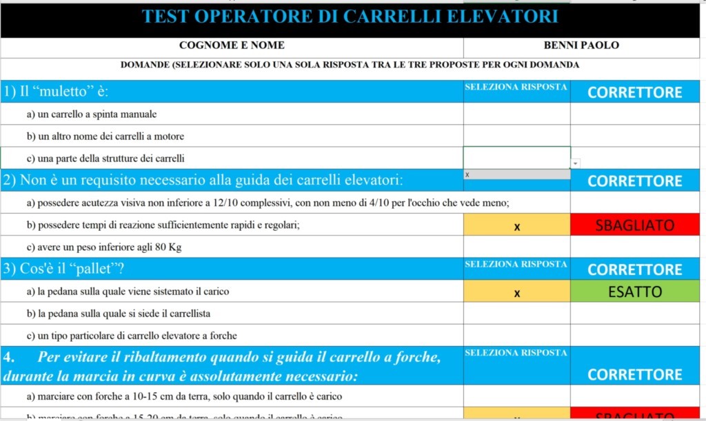 TEST OPERATORE DI CARRELLI ELEVATORI